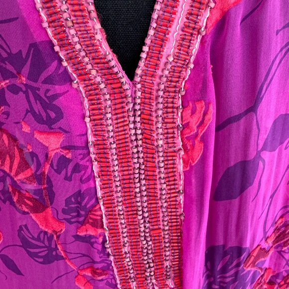 Hale bob Silk Beaded Fuchsia pink  floral blouse Sample Size=small - Picture 2 of 11